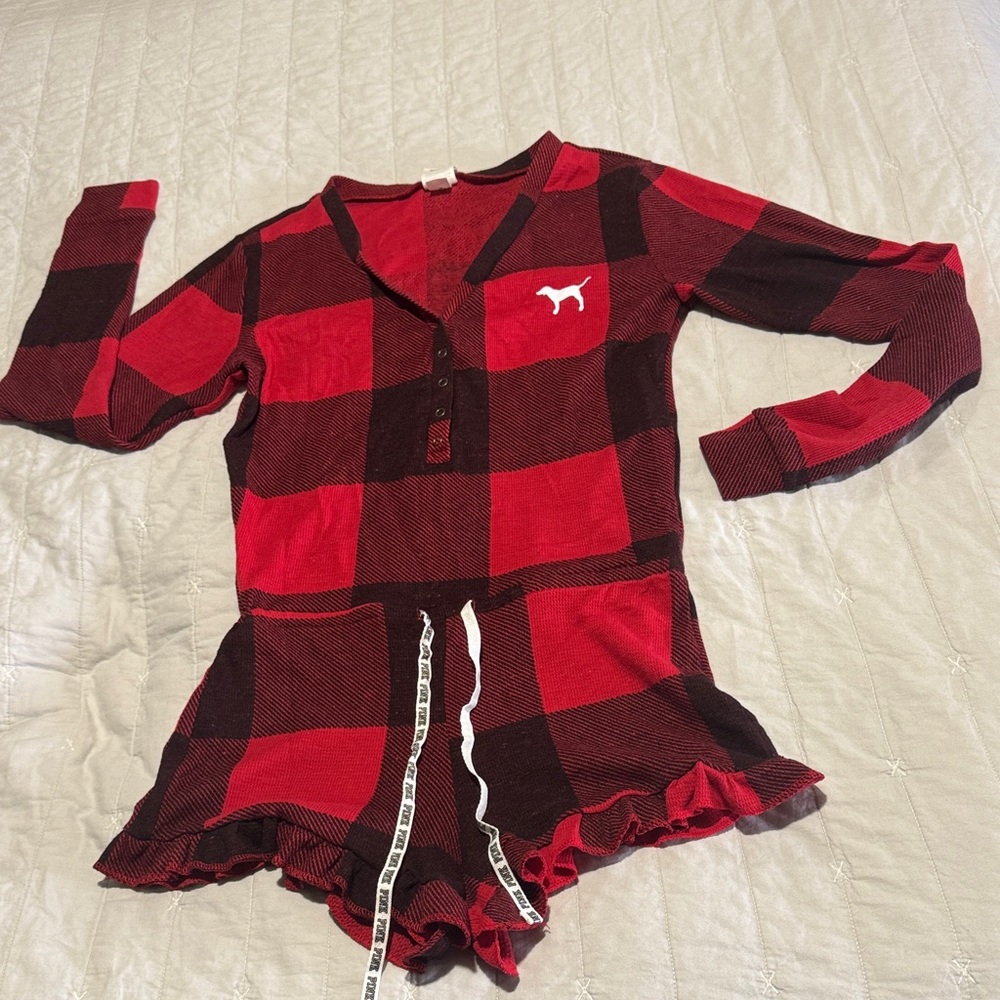 PINK Victoria's Secret Red and Black Plaid Romper